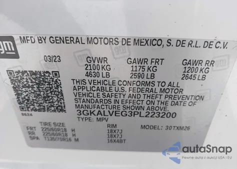 2023 GMC Terrain Awd Slt из США, поврежденный, VIN 3GKALVEG3PL223200